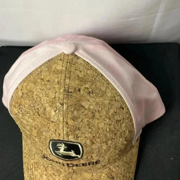JOHN DEERE SNAPBACK HAT  ONE SIZE PINK WITH CORK FRONT JOHN DEERE GRAPHIC - Picture 3 of 12